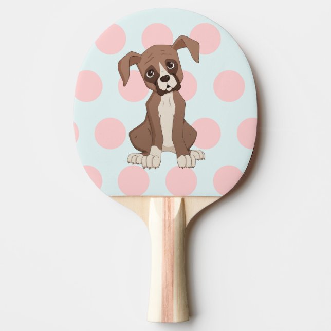 ボクサーの子犬オンピンク水玉模様 卓球ラケット (正面)