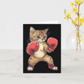 ボクサーの服を着たおもしろい猫ボクシングの男性、女性の子ども カード (黄色い花)
