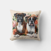 ボクサーの犬とフローラ クッション (正面)