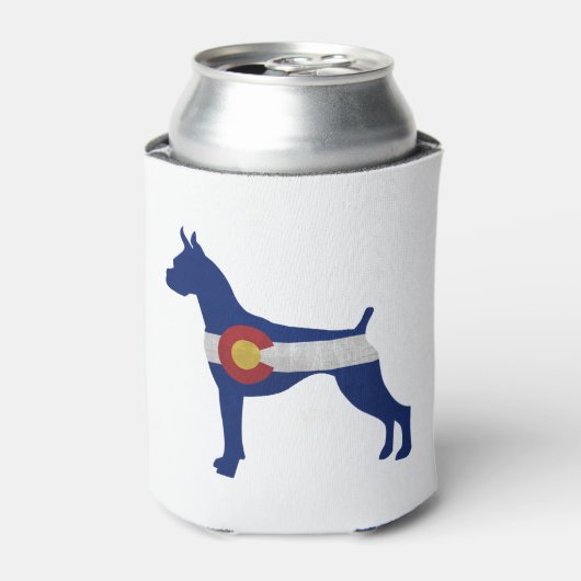ボクサーの耳を切り抜いた犬のシルエットコロラド州旗 缶クーラー (缶正面)