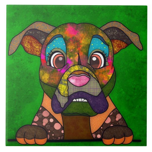 ボクサーの醜い犬の顔セラミックタイル タイル (正面)