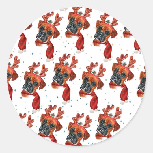 ボクサーは水の色の犬のパターンが星クリスマス ラウンドシール (正面)
