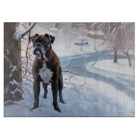 ボクサーは雪のクリスマスを過ごした カッティングボード (正面)