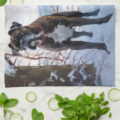 ボクサーは雪のクリスマスを過ごした キッチンタオル (折り畳み)