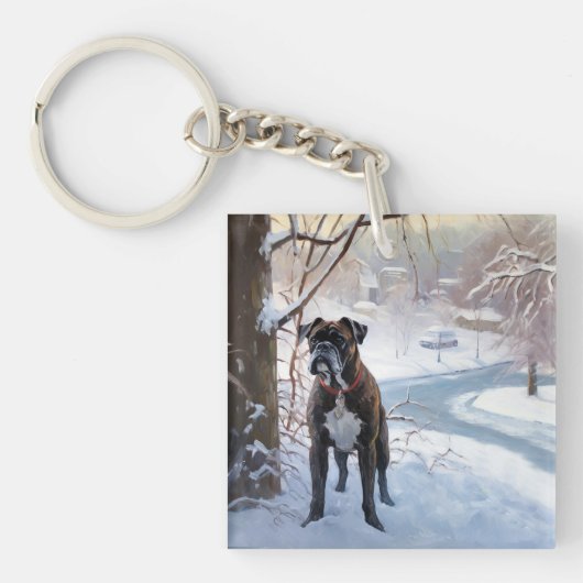 ボクサーは雪のクリスマスを過ごした キーホルダー (正面)