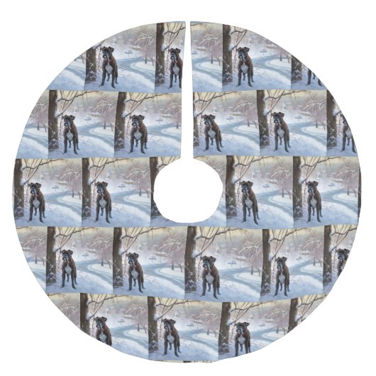 ボクサーは雪のクリスマスを過ごした ブラッシュドポリエステルツリースカート (正面)