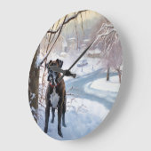 ボクサーは雪のクリスマスを過ごした ラージ壁時計 (傾斜)