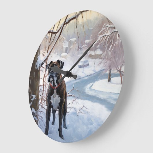 ボクサーは雪のクリスマスを過ごした ラージ壁時計 (傾斜)
