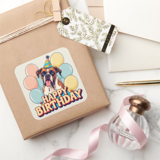 ボクサーカラフル犬 スクエアシール (ギフト)