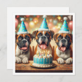 ボクサーカード、ボクサー誕生日カード、犬の誕生日 招待状 (正面/裏面)