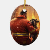 ボクサーギフト，ペットギフト，犬の消防士，クリスマスプレゼント セラミックオーナメント (正面)