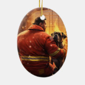 ボクサーギフト，ペットギフト，犬の消防士，クリスマスプレゼント セラミックオーナメント (裏面)