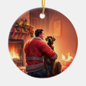 ボクサーギフト，ペットギフト，犬の消防士，クリスマスプレゼント セラミックオーナメント (正面)