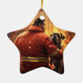 ボクサーギフト，ペットギフト，犬の消防士，クリスマスプレゼント セラミックオーナメント (裏面)