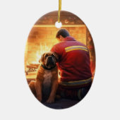 ボクサーギフト,ペットギフト,犬の消防士,クリスマスプレゼント セラミックオーナメント (正面)