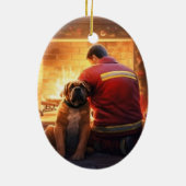 ボクサーギフト,ペットギフト,犬の消防士,クリスマスプレゼント セラミックオーナメント (裏面)
