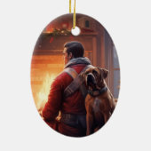 ボクサーギフト，ペットギフト，犬の消防士，クリスマスプレゼント セラミックオーナメント (裏面)
