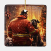 ボクサーギフト，ペットギフト，犬の消防士，クリスマスプレゼント セラミックオーナメント (裏面)