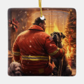 ボクサーギフト，ペットギフト，犬の消防士，クリスマスプレゼント セラミックオーナメント (正面)