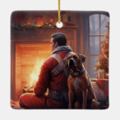 ボクサーギフト，ペットギフト，犬の消防士，クリスマスプレゼント セラミックオーナメント (裏面)