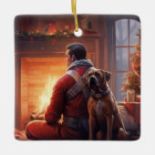ボクサーギフト，ペットギフト，犬の消防士，クリスマスプレゼント セラミックオーナメント (正面)