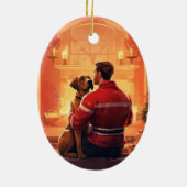 ボクサーギフト,ペットギフト,犬の消防士,クリスマスプレゼント セラミックオーナメント (裏面)