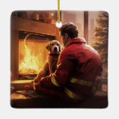 ボクサーギフト，ペットギフト，犬の消防士，クリスマスプレゼント セラミックオーナメント (裏面)