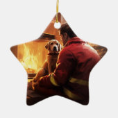 ボクサーギフト，ペットギフト，犬の消防士，クリスマスプレゼント セラミックオーナメント (正面)