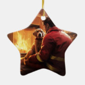 ボクサーギフト，ペットギフト，犬の消防士，クリスマスプレゼント セラミックオーナメント (裏面)