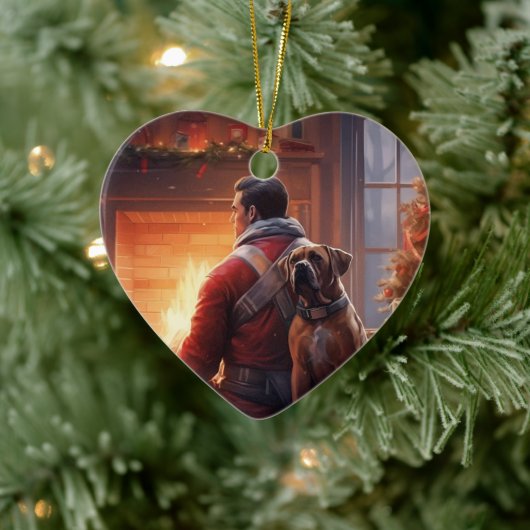 ボクサーギフト，ペットギフト，犬の消防士，クリスマスプレゼント セラミックオーナメント (ツリー)