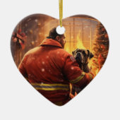 ボクサーギフト，ペットギフト，犬の消防士，クリスマスプレゼント セラミックオーナメント (正面)