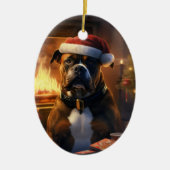 ボクサーギフト，ペットギフト，犬の警察，クリスマスプレゼント セラミックオーナメント (正面)