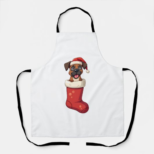 ボクサークリスマスストッキング犬 エプロン (正面)