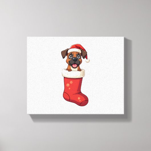 ボクサークリスマスストッキング犬 キャンバスプリント (正面)
