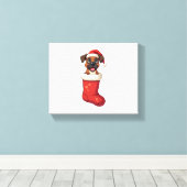 ボクサークリスマスストッキング犬 キャンバスプリント (インサイチュ (ウッドフロア))