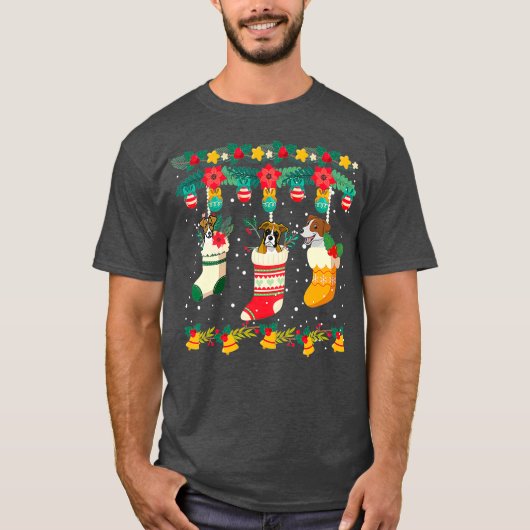ボクサークリスマスソックスクリスマスライツパジャマファミリー Tシャツ (正面)