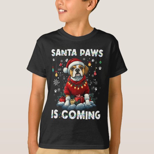 ボクサークリスマスツリーライトデコレーション犬好き Tシャツ (正面)
