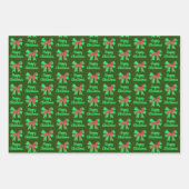 ボクサークリスマスドッグ&グリーンボウ3色 ラッピングペーパーシート (正面2)