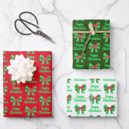 ボクサークリスマスドッグ&グリーンボウ3色 ラッピングペーパーシート