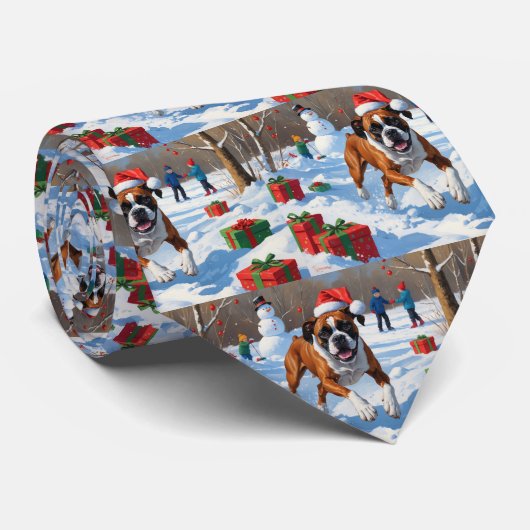 ボクサークリスマスフェスティバル雪景色 ネクタイ (ロール)