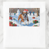 ボクサークリスマスフェスティバル雪景色 長方形シール (バッグ)