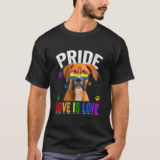 ボクサーゲイプライドLGBTレインボーフラッグドッグ Tシャツ (正面)