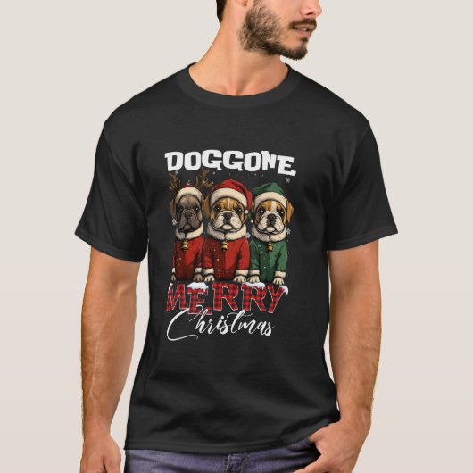 ボクサーサンタ小妖精や小人トナカイのクリスマスセーター犬Lov Tシャツ (正面)