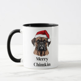 ボクサーサンタ帽子のクリスマス犬 マグカップ