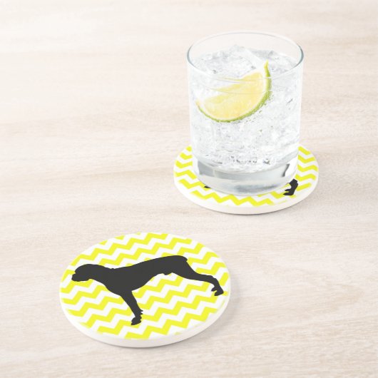 ボクサーシルエットのレモンイエローシェブロン コースター (側面)