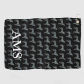 ボクサードッグかわいいシルエットY&Bグリッドブラック ゴルフタオル (横)