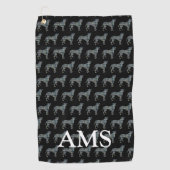 ボクサードッグかわいいシルエットY&Bグリッドブラック ゴルフタオル (正面)