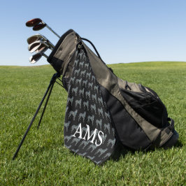 ボクサードッグかわいいシルエットY&Bグリッドブラック ゴルフタオル