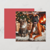 ボクサードッグと猫のクリスマス シーズンカード (正面/裏面)