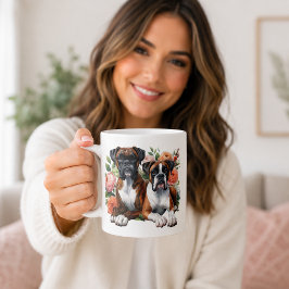ボクサードッグと花 コーヒーマグカップ